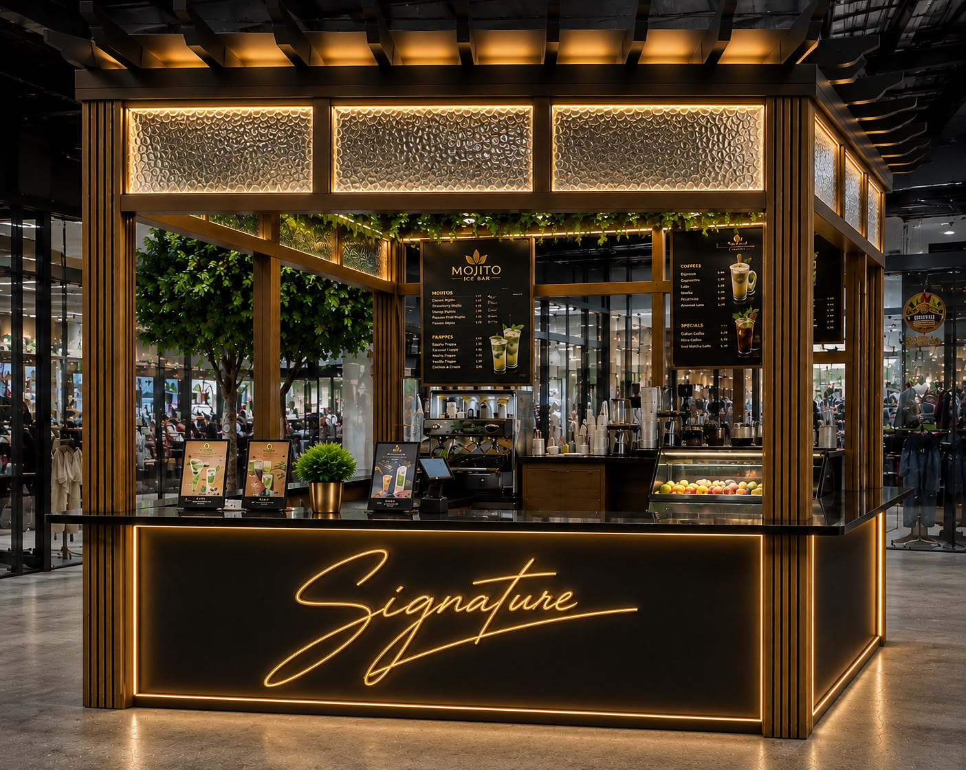 Signature neon counter at Mojito Ice Bar