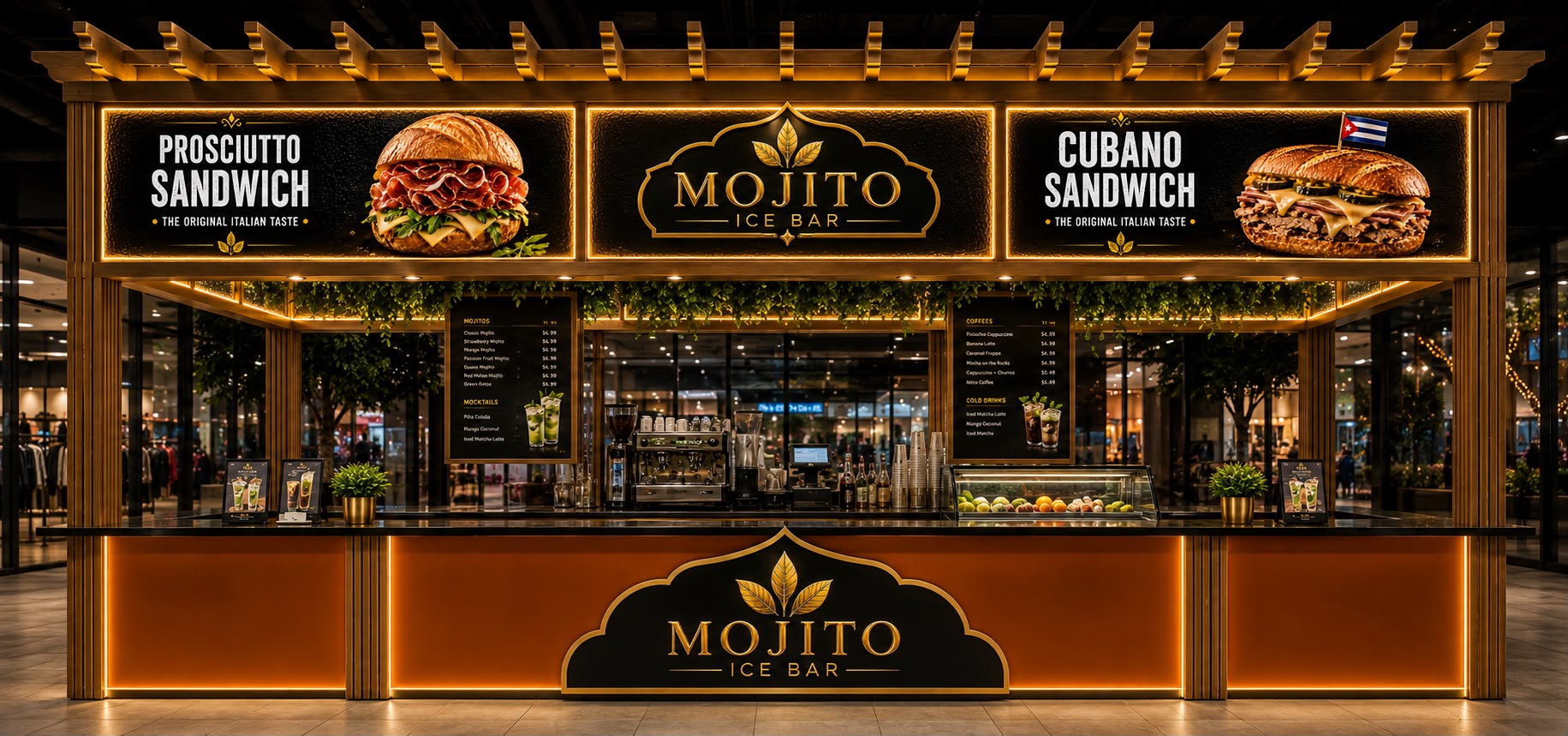 Mojito Ice Bar counter and menu boards